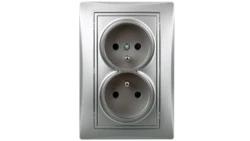 DOMO Gniazdo podwójne kompletne ochrona styków śrubowe 16A 250V srebrny 011260143 24856