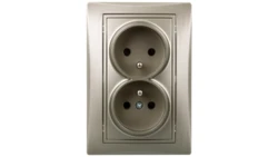 DOMO Gniazdo podwójne kompletne ochrona styków śrubowe 16A 250V szampański 011260150 25033