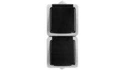 TEKNO Gniazdo hermetyczne podwójne 2x2P+0 pionowe z przesłoną styków 16A 250V szare IP54 25360