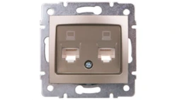 DOMO Gniazdo komputerowe podwójne niezależne 2x RJ45Cat 5e Jack szampańskie 011410050 25050