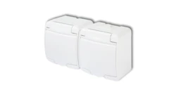 JUNIOR Gniazdo podwójne z/u SCHUKO (klapka kolorze obudowy) biały GHE-2s