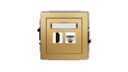 DECO Gniazdo pojedyncze HDMI + gniazda komp. poj. 1xRJ45, kat. 5e, 8-stykowy złoty 29DGHK