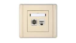 FLEXI Gniazdo antenowe pojedyncze typu F (SAT) + gniazdo komputerowe pojedyncze 1xRJ45 kat. 5e 8-stykowe beżowy 1FGFK-1