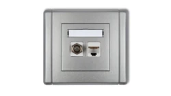 FLEXI Gniazdo antenowe pojedyncze typu F (SAT) + gniazdo komputerowe pojedyncze 1xRJ45 kat. 5e 8-stykowe srebrny metalik 7FGFK-1