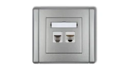 FLEXI Gniazdo telefoniczne pojedyncze 1xRJ11 + komputerowe pojedyncze 1xRJ45, kat. 5e, 8-stykowe, beznarzędziowe srebrny metalik