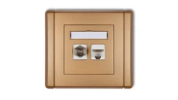 FLEXI Gniazdo antenowe pojedyncze typu F (SAT) + gniazdo komputerowe pojedyncze 1xRJ45 kat. 5e 8-stykowe złoty metalik 8FGFK-1