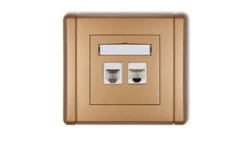 FLEXI Gniazdo telefoniczne pojedyncze 1xRJ11 + komputerowe pojedyncze 1xRJ45, kat. 5e, 8-stykowe, beznarzędziowe złoty metalik 8