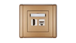 FLEXI Gniazdo pojedyncze HDMI + gniazdo komp. poj. 1xRJ45, kat. 5e, 8-stykowe złoty metalik 8FGHK