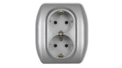 TREND Gniazdo podwójne z/u SCHUKO srebrny metalik 7GP-2sp