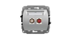 TREND Gniazdo podwójne RCA (typu cinch - biały i czerwony, pozłacany) srebrny metalik 7GRCA-2