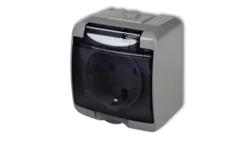 JUNIOR Gniazdo pojedyncze z/u SCHUKO (klapka dymna) popielaty 10GHE-1sd