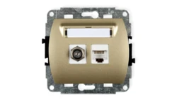 TREND Gniazdo antenowe pojedyncze typu F (SAT) + gniazda komputerowe pojedyncze 1xRJ45 kat. 5e 8-stykowy złoty 6GFK-1