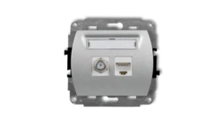 TREND Gniazdo antenowe pojedyncze typu F (SAT) + gniazda komputerowe pojedyncze 1xRJ45 kat. 5e 8-stykowy srebrny metalik 7GFK-1