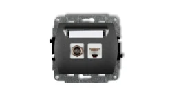 TREND Gniazdo antenowe pojedyncze typu F (SAT) + gniazda komputerowe pojedyncze 1xRJ45 kat. 5e 8-stykowy grafitowy 11GFK-1