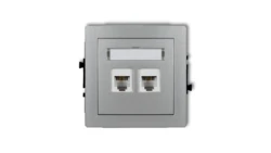 DECO Gniazda telefoniczne podwójne 2xRJ11, 4-stykowy, beznarzędziowe srebrny metalik 7DGT-2