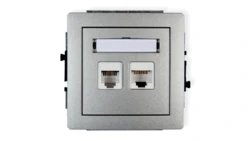 DECO Gniazda telefoniczne pojedyncze 1xRJ11 + komputerowego pojedynczego 1xRJ45, kat. 5e, 8-stykowy, beznarzędziowe srebrny meta