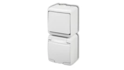 JUNIOR Łącznik jednobiegunowy + gniazdo hermetyczne (klapka biała) biały WGHP-1