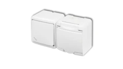 JUNIOR Łącznik schodowy + gniazdo hermetyczne (klapka biała) biały WGHH-3