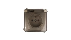 Simon Basic Gniazdo bryzgoszczelne z/u IP44 z klapka dymną satynowe BMGZ1B.01/29a