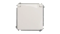 Simon Basic Gniazdo bryzgoszczelne z/u IP44 z przesłoną torów i klapką białe BMGZ1Bz.01/11