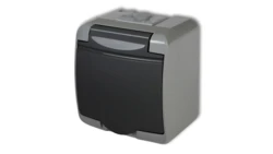 JUNIOR Gniazdo pojedyncze z/u SCHUKO (klapka grafitowa) popielaty / grafitowy 30GHE-1s