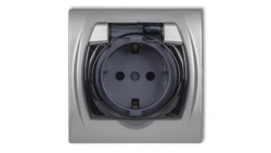 LOGO Gniazdo bryzgoszczelne z/u SCHUKO (klapka dymna) srebrny metalik 7LGPB-1sdp