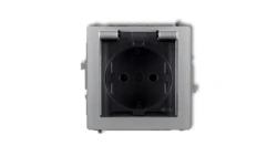 DECO Gniazdo bryzgoszczelne z/u SCHUKO (klapka dymna) srebrny metalik 7DGPB-1sdp
