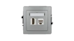 DECO Gniazdo pojedyncze HDMI + Gniazdo komputerowe pojedyncze 1xRJ45, kat. 5e, 8-stykowy srebrny metalik 7DGHK