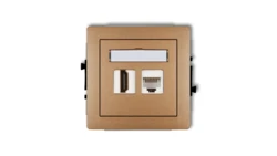 DECO Gniazdo pojedyncze HDMI + Gniazdo komputerowe pojedyncze 1xRJ45, kat. 5e, 8-stykowy złoty metalik 8DGHK