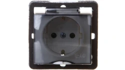 IMPRESJA Gniazdo bryzgoszczelne z/u Schuko IP44 z przesłonami klapka przezroczyste ecrue GPH-1YSP/m/27/d