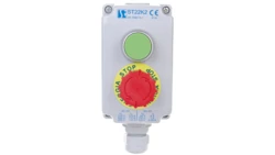 Kaseta sterownicza 2-otworowa zielony/przycisk bezpieczeństwa przez obrót 1Z 1R szara IP65 1x dławnica szara M20 ST22K2\04-1