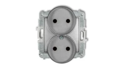 MINI Gniazdo podwójne b/u z przesłonami srebrny metalik 7MGPR-2p