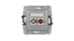 MINI Gniazdo podwójne RCA (typu cinch - biały i czerwony pozłacany) srebrny metalik 7MGRCA-2