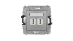 MINI Gniazdo podwójne 2xUSB-AA 2.0 srebrny metalik 7MGUSB-2