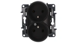 Niloe Step Gniazdo zasilające podwójne 2x2P+Z do ramek wielokrotnych, zaciski śrubowe, bez przesłony styków czarny 863532