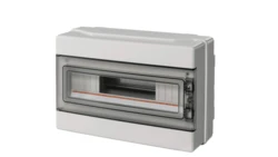 Rozdzielnica modułowa 1x18 n/t bezhalogenowa drzwi transp.IP65 szyna N+PE szara 1000V AC 1500V DC PV UV 290x390x140, EC62018E