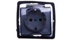 AS Gniazdo bryzgoszczelne z/u Schuko IP44 klapka przezroczysta ecru GPH-1GS/m/27/d
