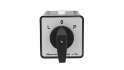 Łącznik krzywkowy 80A przełącznik zmiany kierunku obrotów L-O-P mocowany do pulpitu czoło szare pokrętło czarne SK80-3.8368\P03