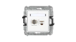 MINI Mechanizm gniazda antenowego poj. typu F (SAT) + gniazda komp. poj. 1xRJ45, kat. 6 ekranowane, 8-stykowy biały MGFK-5