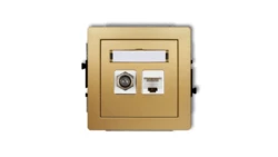 DECO Mechanizm gniazda antenowego poj. typu F (SAT) + gniazda komp. poj. 1xRJ45, kat. 6, 8-stykowy złoty 29DGFK-3