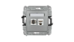 MINI Mechanizm gniazda antenowego poj. typu F (SAT) + gniazda komp. poj. 1xRJ45, kat. 6, 8-stykowy srebrny metalik 7MGFK-3