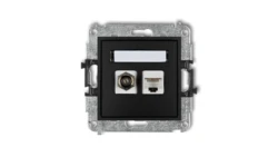 MINI Mechanizm gniazda antenowego poj. typu F (SAT) + gniazda komp. poj. 1xRJ45, kat. 6 ekranowane, 8-stykowy czarny mat 12MGFK-