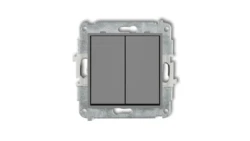 MINI Mechanizm łącznika jednobiegunowego ze schodowym (dwa klawisze bez piktogramów, osobne zasilanie) szary mat 27MWP-10.21