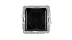 MINI Mechanizm gniazda bryzgoszczelnego z uziemieniem SCHUKO 2P+Z (klapka dymna, przesłony torów prądowych) czarny mat 12MGPB-1s