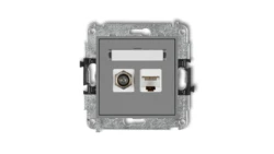 MINI Mechanizm gniazda antenowego poj. typu F (SAT) + gniazda komp. poj. 1xRJ45, kat. 6, 8-stykowy szary mat 27MGFK-3