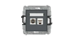 MINI Mechanizm gniazda antenowego poj. typu F (SAT) + gniazda komp. poj. 1xRJ45, kat. 6 ekranowane, 8-stykowy grafitowy mat 28MG