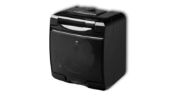 Gniazdo hermetyczne pojedyncze z uziemieniem Karlik Junior 12GHE-1D (klapka dymna) 2P+Z bez przesłon czarne