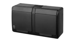 HERMES Gniazdo natynkowe podwójne z uziemieniem 2x2P+Z IP44 czarne 0322-09