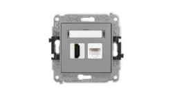 ICON Mechanizm gniazda pojedynczego HDMI 2.0 + gniazda komp. poj. 1xRJ45, kat. 5e, 8-stykowy szary mat 27IGHK