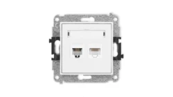 ICON Mechanizm gniazda telefonicznego pojedynczego 1xRJ11 + komputerowego 1xRJ45, kat. 5e, 8-stykowy, beznarzędziowe biały IGTK